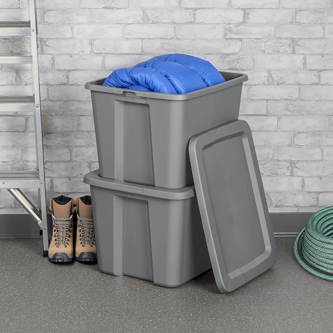 KKEATOY 18 Gallon Storage Tote Box, Plastic Storage Bin Tote Organizing Container With Durable Lid, Stackable and Nestable Snap Lid Plastic Storage Bin, Gray, Set of 2