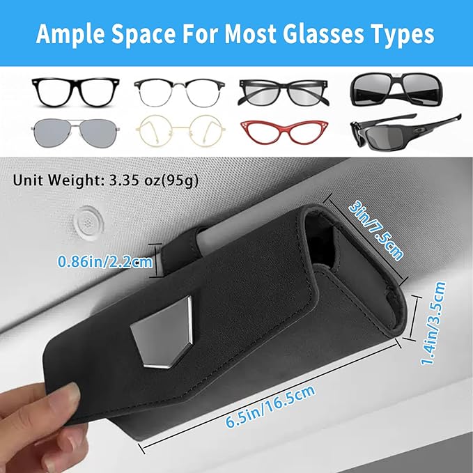 WEIHAO 2Packs Magnetic Sunglass Holder for Car Visor Clip, Suede Sunglasses Case for Car, SUV, Truck, Most Vehicles, Universal Eye Glass Holder for Car Visor Storage Case (Black)