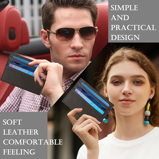 WOXVM Credit Card Holder Wallet RFID Blocking Slim Credit Card Cases Holder Premium Leather Minimalist Front Pocket Small Wallet with 6 Card Slots and 1 Pockets for Men Women (Dark Brown)