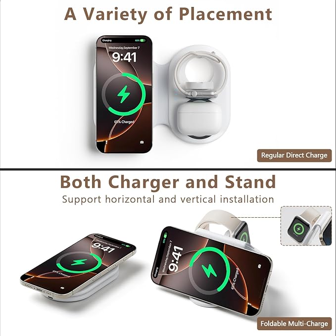 2026 Traveling Portable Wireless Mag-Safe Fast Charging Station,Magnetic 3 in 1 Charger for iPhone 17 16 15 14 13 12 Pro Max Plus,Apple Watch Series & Air pods 4 3 2 Pro-Gifts for Family