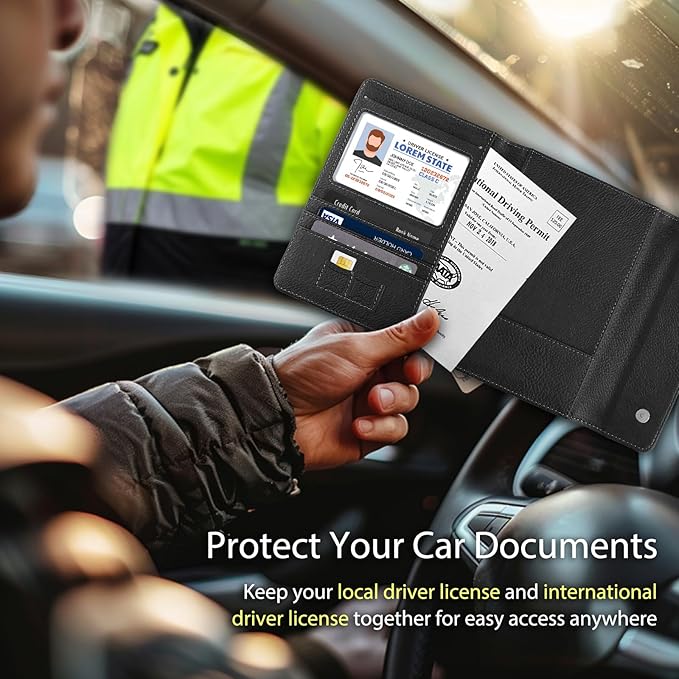WALNEW RFID Passport Holder Travel Organizer, Fits International Driving Permit (IDP), PU Leather Document Holder for One Passport, Stylish Travel Accessory, Black