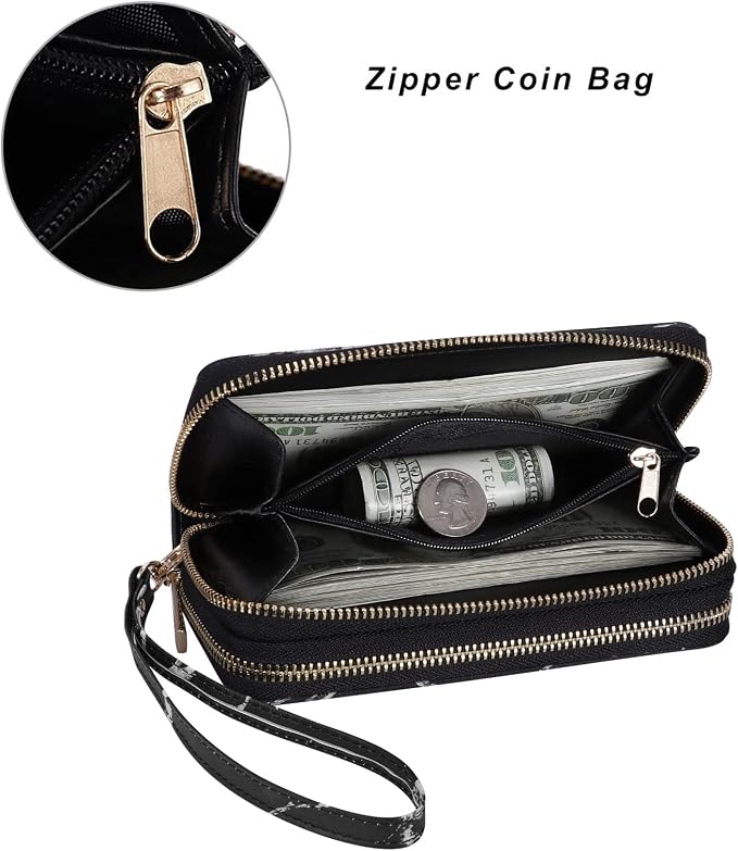 Cellphone Wallet for Women Dual Zipper Long Purse with Removable Wristlet