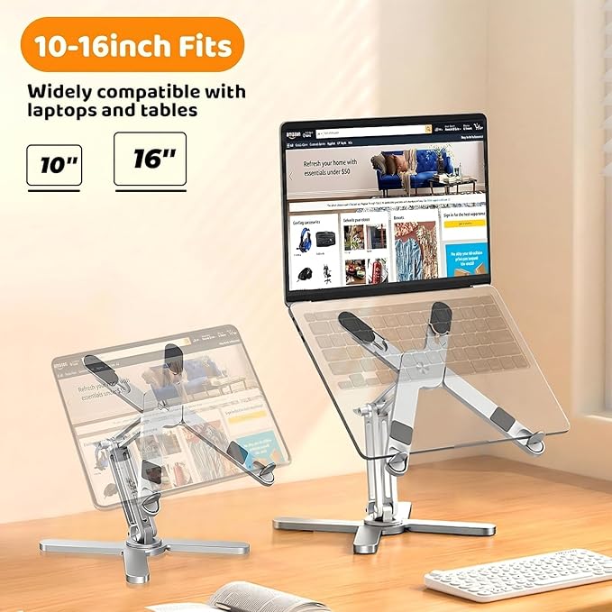 Moallia N86 360 Rotating Laptop Stand, Adjustable Height & Angle, Ergonomic Metal Riser for Desk Collaborative Work, Fully Foldable for Easy Storage, Fits All MacBook & Laptops up to 16 inches, Silver