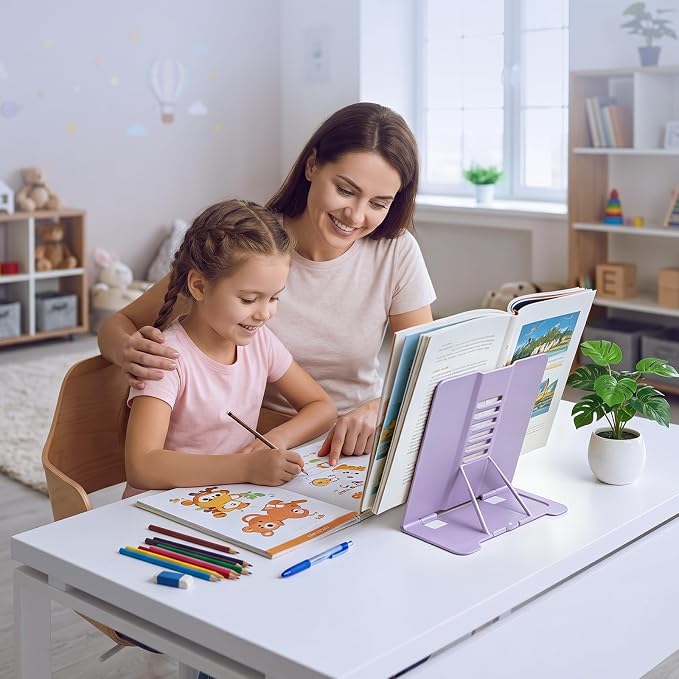 Book Stand, Book Holder, Book Stand for Reading – for Desk & Music | 6 adjustable angles, sturdy metal anti-slip, foldable & compact, holds cookbooks & tablets, great for students