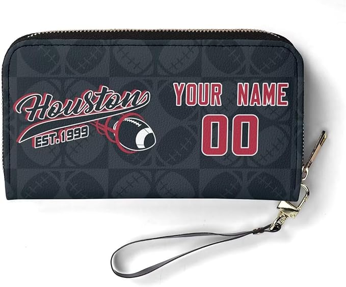 Custom Sports Team Zip Organizer Wallet-Personalized PU Leather Wallet with Name Number,Multi-Card Slots,Wrist Strap,Fan Gift for Men Women.