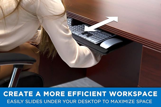 Mount-It! Keyboard Tray Under Desk, Full Motion Computer Keyboard and Mouse Tray, Slide Out Ergonomic Keyboard Drawer with Gel Wrist Pad, 26" Wide, Tilt, Swivel and Height Adjustment, Black