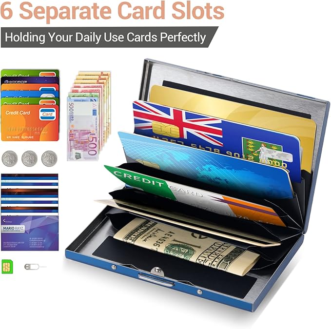 BONSYL® Credit Card Holder, RFID Blocking Slim Metal Credit Card Wallet, with Card Slots, for Women and Men. | RFID Blocking, Slim, 6 Card Slots
