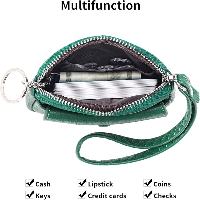 SENDEFN Women's Small Wristlet Coin Pouch Leather Zipper Purse RFID Protection