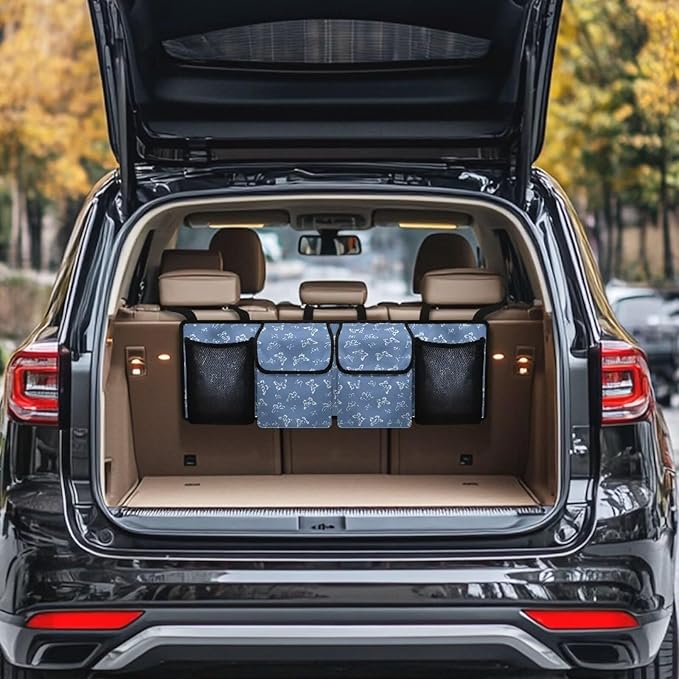 Butterfly Print Car Trunk Organizer with 4 Pockets Foldable Car Backseat Storage Bag Universal Detachable Auto Accessories for SUV Hatchback Crossover Minivan