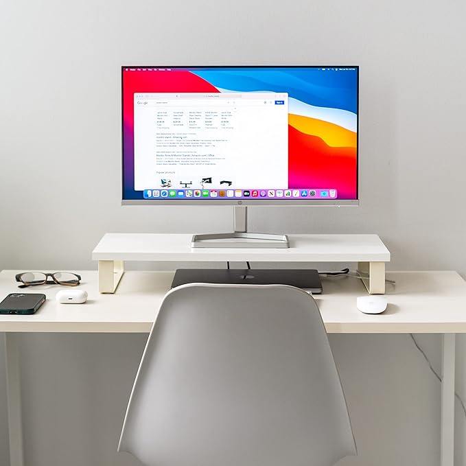 IRIS USA 1-Tier Multi-Purpose Modern PC Monitor Organizer Stand with Metal Legs, Ergonomic Desktop and Countertop Riser for Computer Laptop TV Kitchen Pantry and Closet Organization, White