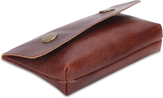 Leather Double Coin Pouch Premium Cash & Card Holder Compact Cable Organizer Travel Makeup Bag, Handmade Artisan Craft Vintage Leather Accessories Multipurpose Wallet & Organizer (Wine)