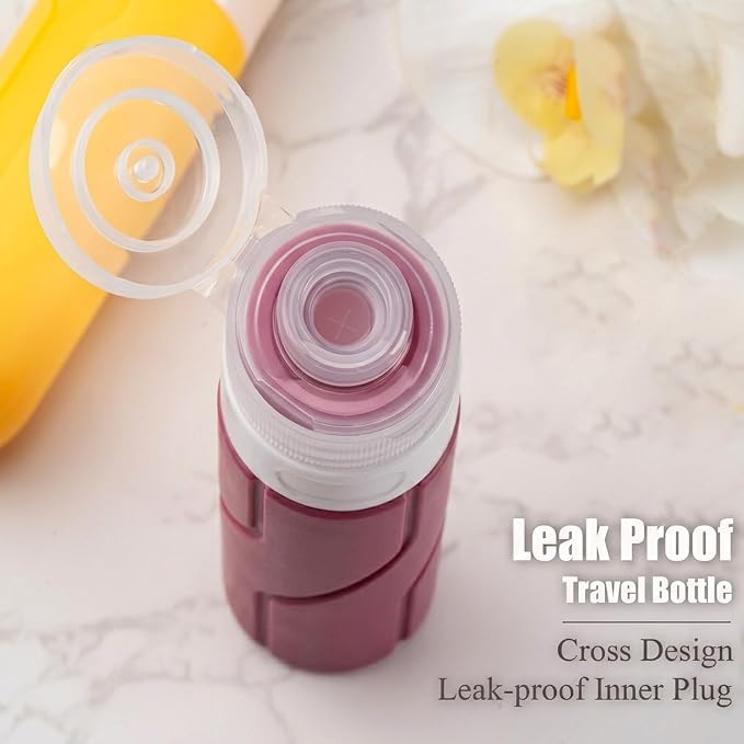 Travel Bottles for Toiletries 15 Pack, TSA Approved Travel Size Containers 3oz, LeakProof Silicone Squeezable Creams Jars, Refillable Toiletry Bottles for Shampoo, Conditioner (Cranberry)