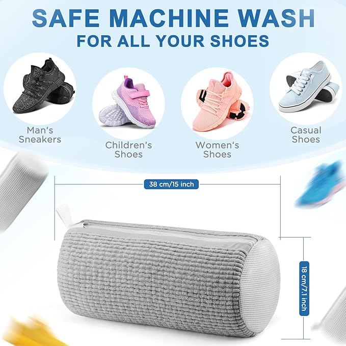 Aship Shoe Washing Machine Bag, Laundry Shoe Bag for Washer and Dryer - 2PC Reusable Shoe Cleaning Bag for Sneakers,Tennis Shoes, 360° Deep Cleaning With Self-locking Zipper for All Shoe Sizes - Gray