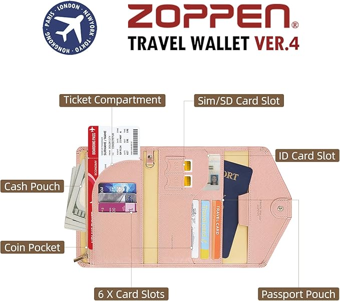 ZOPPEN Mulit-purpose Rfid Blocking Passport Holder Travel Wallet (Ver.4) Passport and Vaccine Card Holder ComboTri-fold Document Organizer Travel Essentials