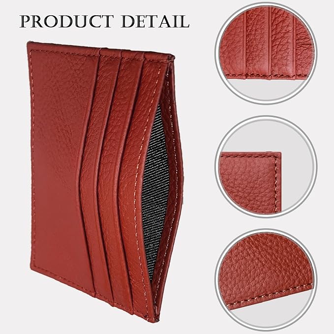 WOXVM Credit Card Holder Wallet RFID Blocking Slim Credit Card Cases Holder Premium Leather Minimalist Front Pocket Small Wallet with 6 Card Slots and 1 Pockets for Men Women (Red)