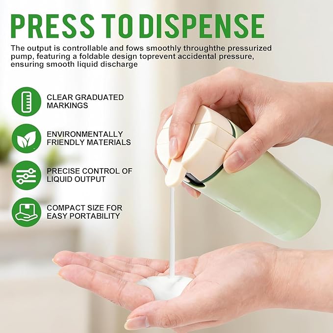 4 in 1 Travel Dispenser,4 Pack 30ML Travel Bottles for Toiletries,Refillable, Leak Proof and Portable,Suitable for Storing Shampoo, Shower Gel, Suitable for Travel, Camping (Green)