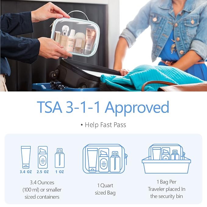PACKISM TSA Approved Toiletry Bag 3 Medium, 3-1-1 Compliant Clear Makeup Bag with Handle, Quart Size Toiletry Bags Fit Carrv-on Travel Essentials, Water Resistant PVC, Grayish Blue, Rose Pink, Yellow