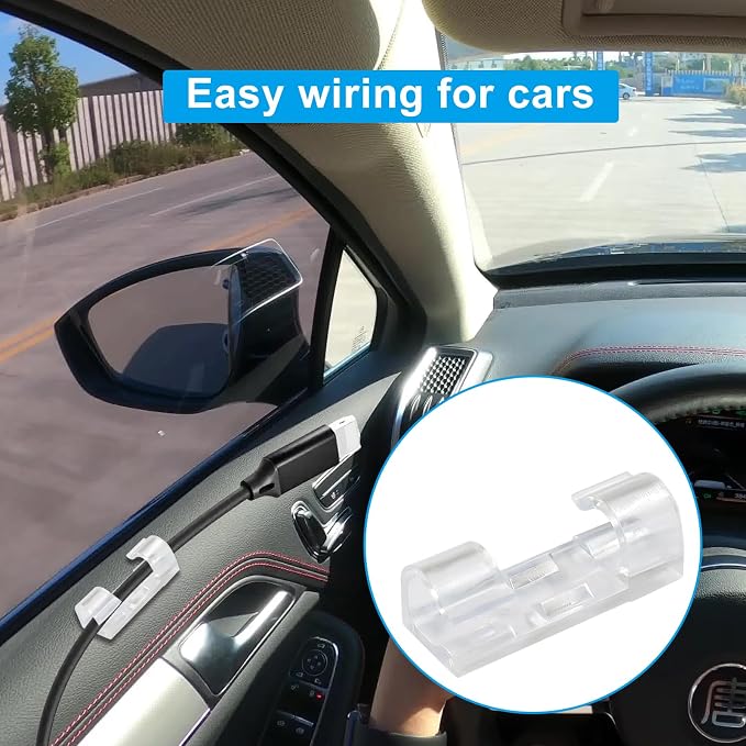 Jiozermi 60 Pcs Self Adhesive Clear Cable Clips, Cable Wire Management Clips with 3M Adhesive Wall Wire Holder Cord Management for Desk, Wall, TV, Car Dash Cam, RV, Ethernet, PC, Christmas Light