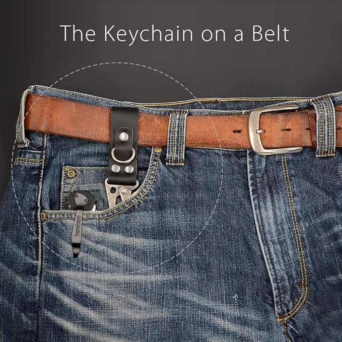 diodrio EDC Leather Strap Keychain Holder, Heavy Duty Belt Clip Key Ring Fob Holder. 2 per Pack.