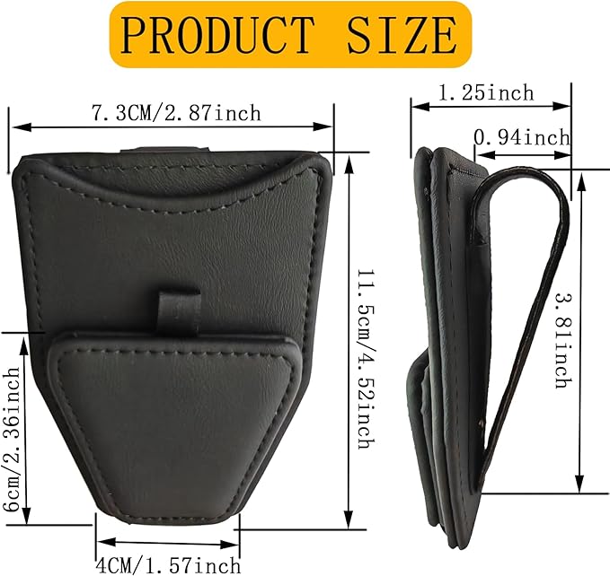 2 Pack Universal PU Leather Car Visor Sunglasses Holder Magnetic Clip for Eyeglasses and Cards One-Handed Access Organizer Fits Most of Car SUV Trucks Pickup Interior Accessories (Black - 2pcs)