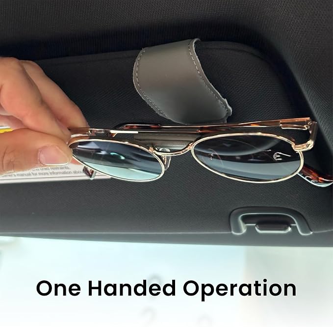 Sunglass Holder for Car Visor Clip Pack 2 - Magnetic Leather Sunglasses Holder- Eyeglass Organizer for Car - Visor Sunglasses Bracket Clip (Gray)