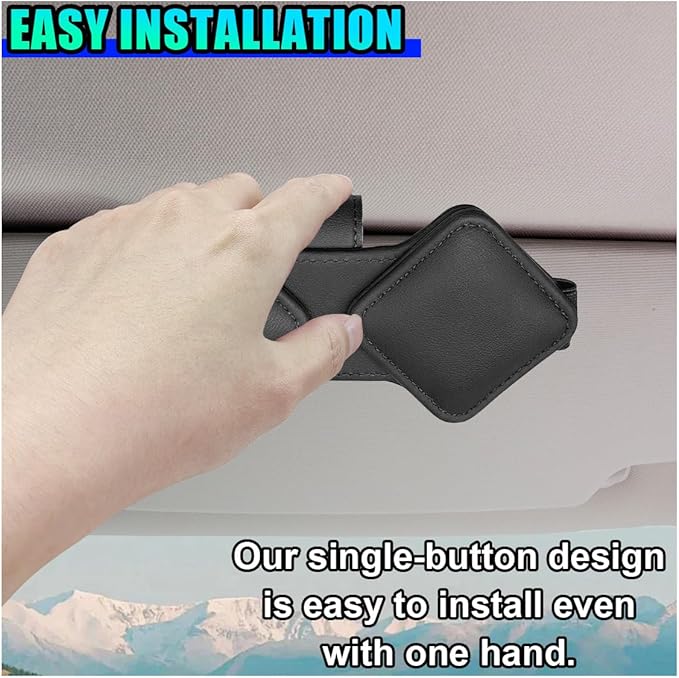 Sunglass Holder for Car Visor, Magnetic Leather Glasses Eyeglass Clip, Car Hanger Mount Ticket Card Clip, Auto Visor Organizer Accessories (Black)