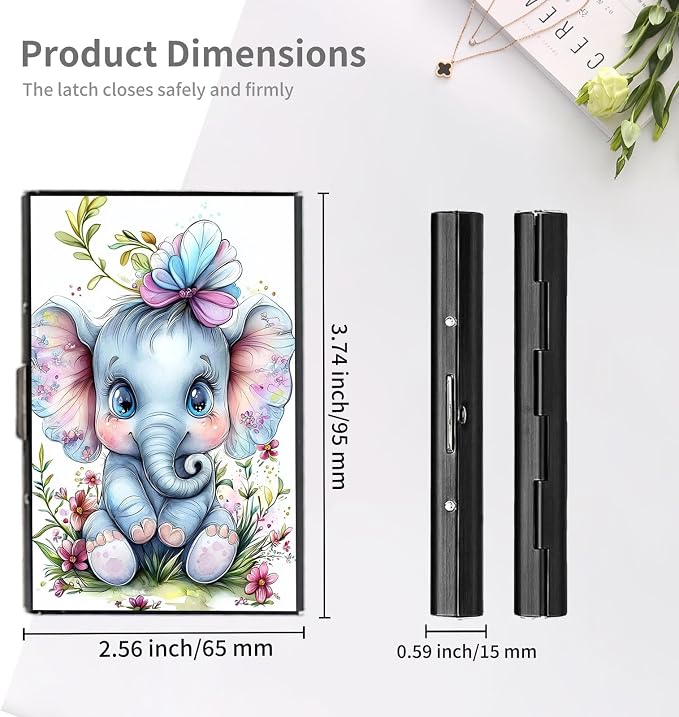 RFID Metal Wallet Credit Cards Holder Slim Mini Business Card Holder Metal ID Case Gift for Men Women,Baby elephant