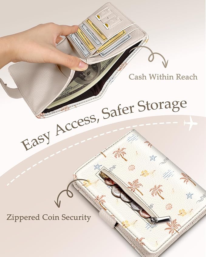 Slohif Passport Wallet Holder Cover for Travel - Women Men RFID Blocking Passport Book Case Protector, Summer Hawaiian Beach Leather Personalized Organizer Slim Carrier Boarding Pass Cards Slots