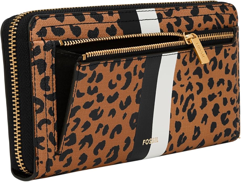 Fossil Women's Logan Leather RFID-Blocking Zip Around Clutch Wallet with Wristlet Strap for Women