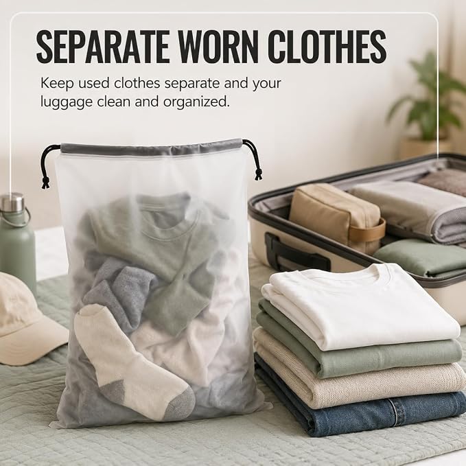 Shoe Bags for Travel, 12 Pack Clear Drawstring Organizers, Waterproof PE Plastic Pouches for Packing Shoes, Toiletries, Cosmetics, Gym Clothes, Wet Swimsuits