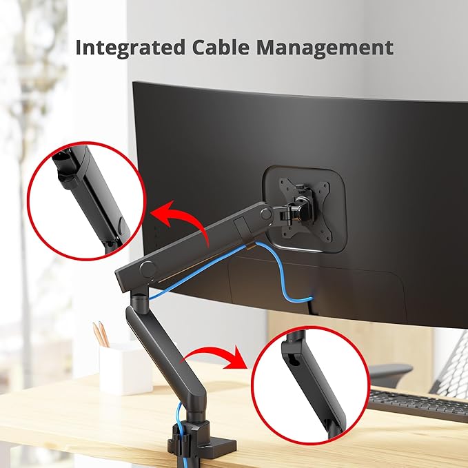 SIIG Aluminum Mechanical Single Monitor Arm Mount - Height Adjustable Desk Mount for 17in to 32in Screens - 17.6lbs Max VESA 75x75mm 100x100mm, Black