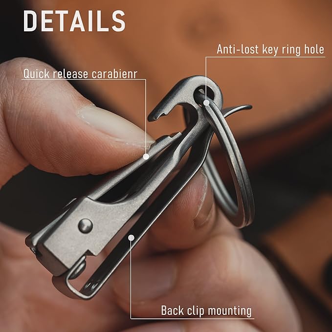 KeyUnity EDC Belt Keychain Clip Quick Release, Stainless Steel Duty Belt Key Ring Holder for Pants, Jeans, Trousers