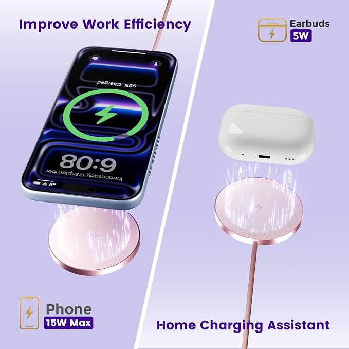 15W Wireless Charger for Apple MagSafe Charger, Magnetic Fast Charging Pad | Compatible for iPhone 17 16 15 14 13 12 Pro Max, AirPods-Slim Portable for Desk Bedside and Travel - 3 Pack, Pink