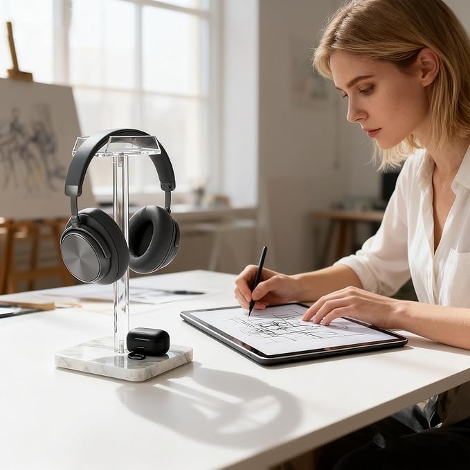 Acrylic Marble Headset Holder Headphone Holders for Desk, Gaming Headphone Stand,Universal Holder for Music Headset Accessories 1 Pack(DP029)