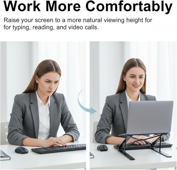 Adjustable Laptop Stand, Foldable Aluminum Laptop Riser for Desk, Portable Ergonomic Notebook Holder for 10-17 Inch Laptops, iPad & Tablet (Silver,Aluminum Alloy)