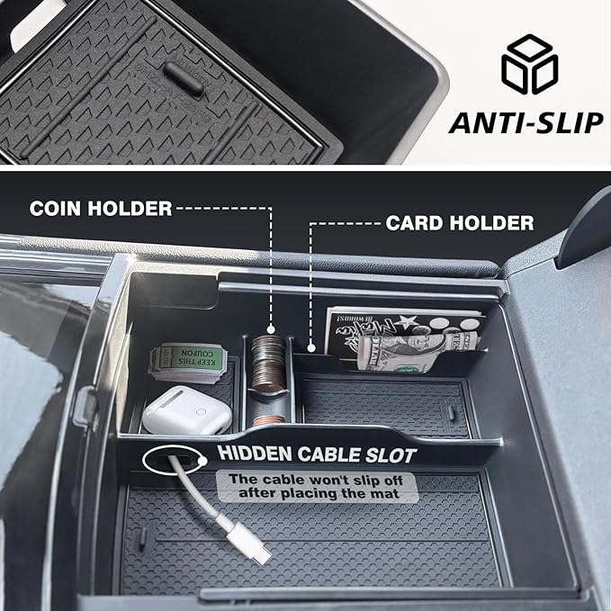 Muslogy Center Console Organizer Compatible with 2024-2026 GMC Acadia&Chevy Traverse Accessories Interior Storage Insert Tray Secret Compartment(Lower Center Tray+Console Organizer+Hidden Box)