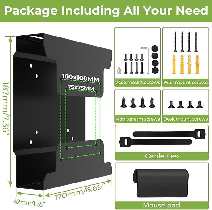 Mini PC VESA Mount for Dell Micro Mount with Mouse Pad, Install on Monitor Arm, for Dell OptiPlex Micro Form Factor Case, for MFF 3040 7080 5070 3000 7060 7090 9020, Wall/VESA/Under Desk