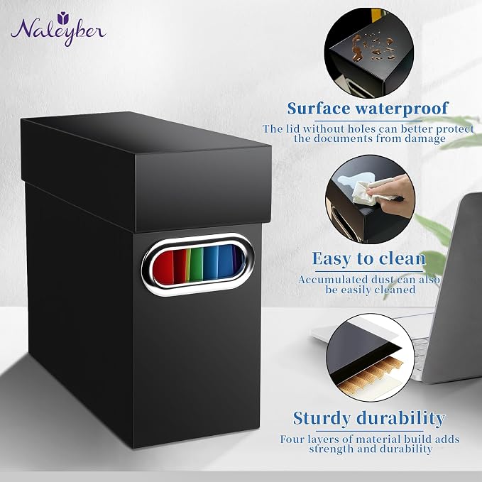 File Organizer Box with Lid & Handle, Thickened Cardboard Hanging File Folder Storage Boxes for Letter Size, Portable Filing Organizer for Office, Home, Classroom, Black 2 Pack