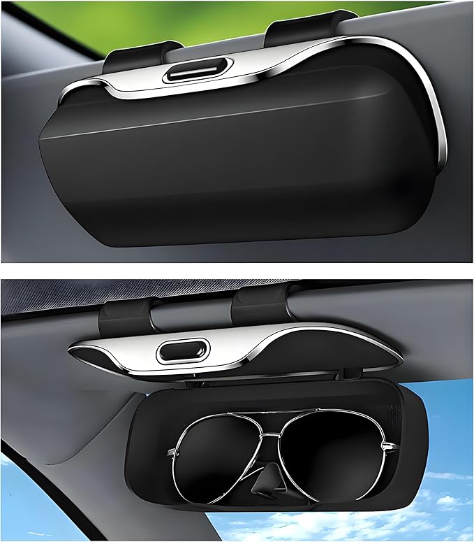 GDQ Sunglasses Holder for Car Visor Glasses Case|Car Sunglass Holder|Eyeglass Holder|Press Silent Shockproof Dustproof (Beige)