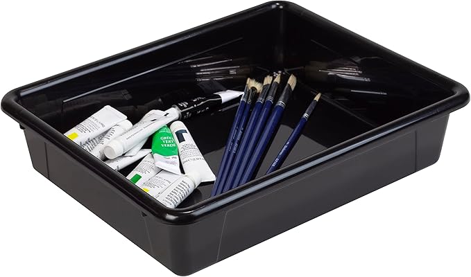 Storex Letter Size Flat Storage Tray – Organizer Bin for Classroom, Office and Home, Black, 5-Pack (62516A05C)