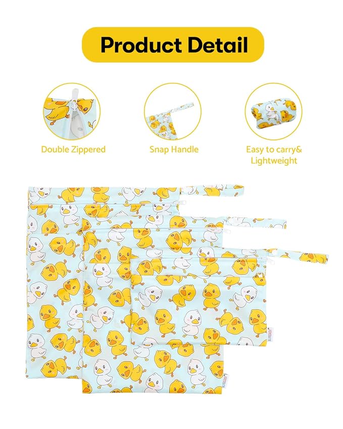 ALVABABY 3 pcs Cloth Diaper Wet Dry Bags Waterproof Reusable with Two Zippered Pockets Travel Beach Pool Daycare Soiled Baby Items Yoga Gym Bag for Swimsuits or Wet Clothes Small Medium Large 3L-SML20