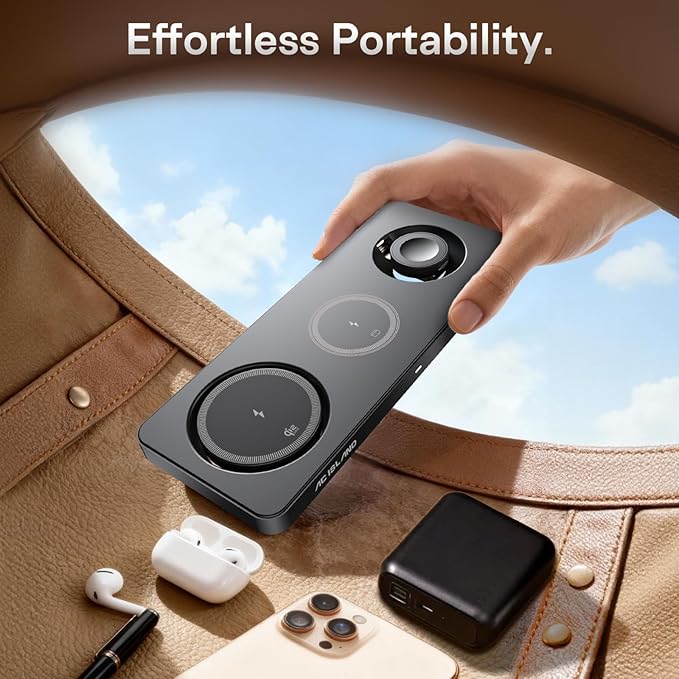AC ISLAND 5-in-1 Qi2.2 Wireless Charger for MagSafe, 25W Foldable Magnetic Stand, Travel Charging Station for iPhone 17-12 & Air Series, Apple Watch, AirPods, with 65W GaN Adapter (Gray, for Apple)