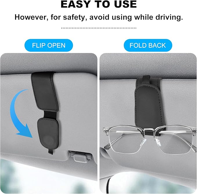 Teraves 2 Pack Sunglass Holder Clip for Car Visor, Upgrade Magnetic Leather Visor Sunglasses Clip, Easy to Hold Your Glasses Eyeglasses
