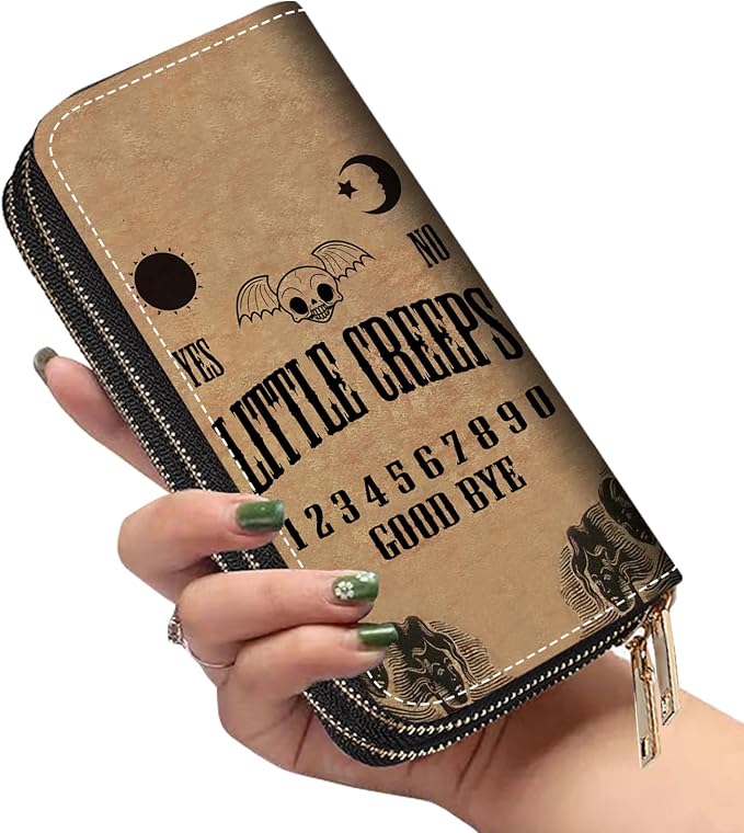 Women's Large Capacity Wallet PU Leather Double Zipper Clutch Purse Multifunctional Wallet with Removable Wristlet Strap for Smart Phone/Coin/Card/Cash, Ouija Board