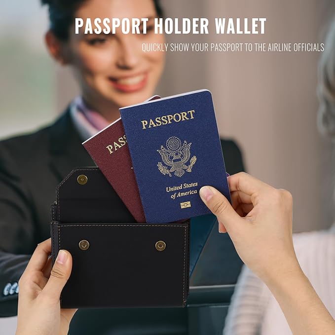 ASAPDOS RFID Blocking Family Passport Holder Wallet,Hold 2-3 Passports for Travel with Credit Card Slots & Wrist Crossbody Strap Black