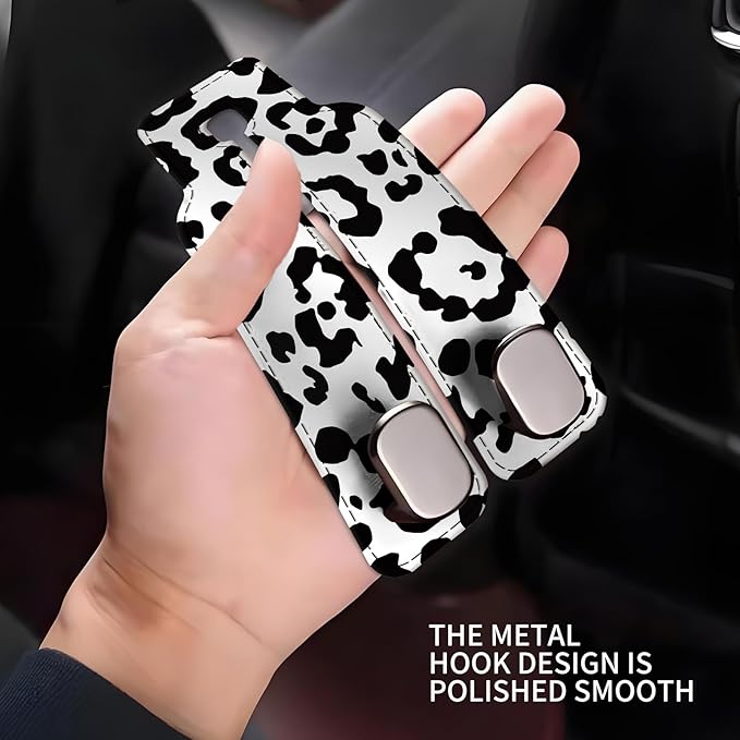 Car Seat Headrest Hook, Universal Leather Cute Hanger Holder Hook, Storage Organizer Interior Accessories for Purse Bags Handbag White Black Leopard