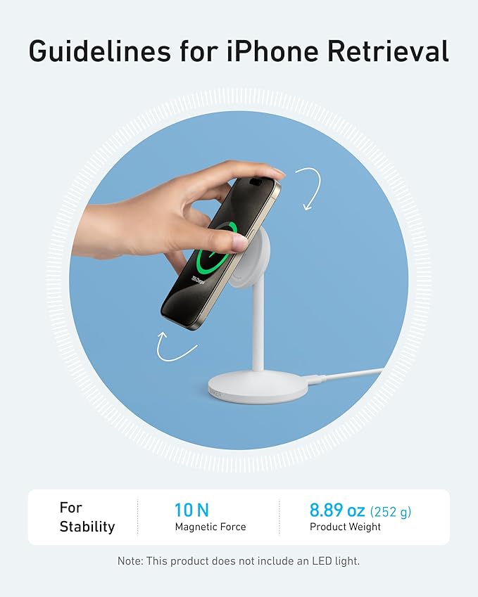 Anker MagGo iPhone 17 MagSafe Charger Compatible Stand, 15W Fast Magnetic Wireless Charging Station, Qi2 Certified 360° Wireless Charger (White, with Cable)