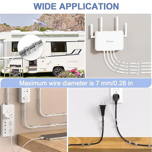 Adhesive Cable Wire Clips Clear (80 PCS) with Screw Holes - Strong Sticky or Screw-Mountable Cord Holders for Wall, Under Desk, Car, PC & Ethernet Cords, Indoor/Outdoor Christmas Lights Organizer