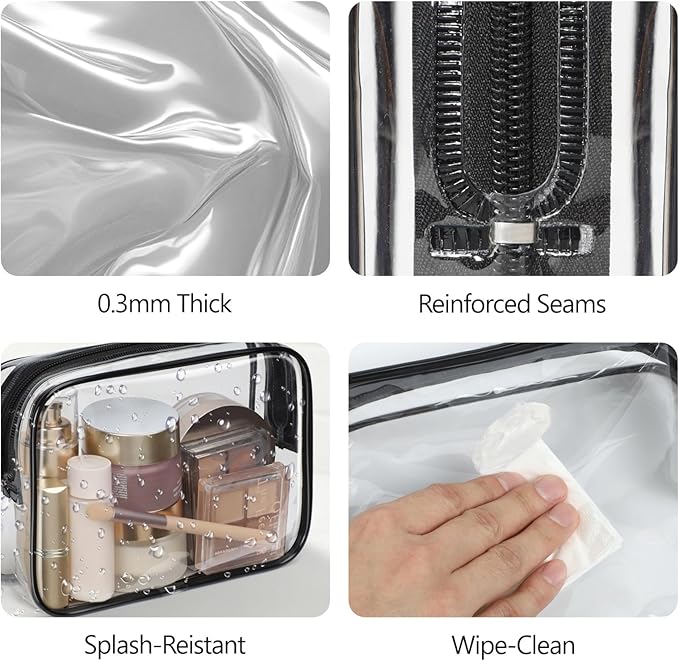 PACKISM TSA Approved Toiletry Bag 2 Pack - 1 Medium TSA Quart Carry-On & 1 Large for Checked Luggage, Water-resistant Clear Makeup Bag Clear Travel Bags for Toiletries, Active Black