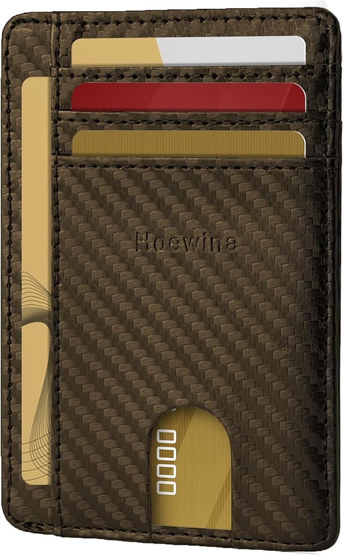 Hoewina Slim Wallet for Men, Credit Card Holder Wallet, Minimalist Design - RFID Blocking Front Pocket Leather Thin Wallet for Men and Women（Carbon Fiber Coffee）